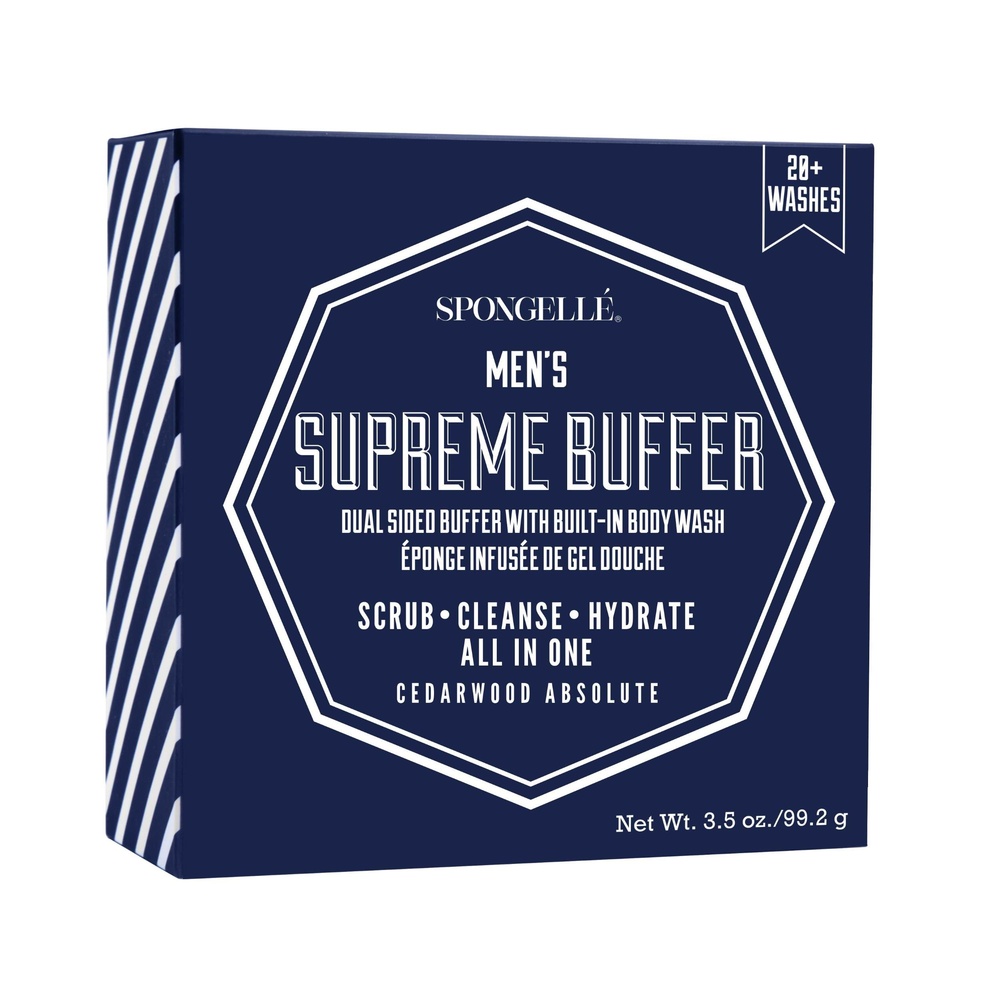 spongelle MEN'S SUPREME BUFFER-CEDARWOOD (20+ USES) Eponge infusée de gel douche pour Homme