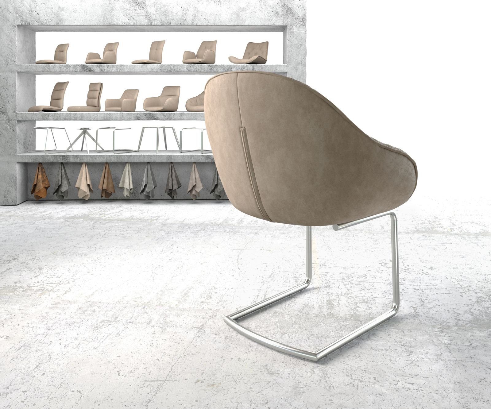 DELIFE Polsterstuhl Gaio-Flex, Freischwinger rund Edelstahl Beige Vintage