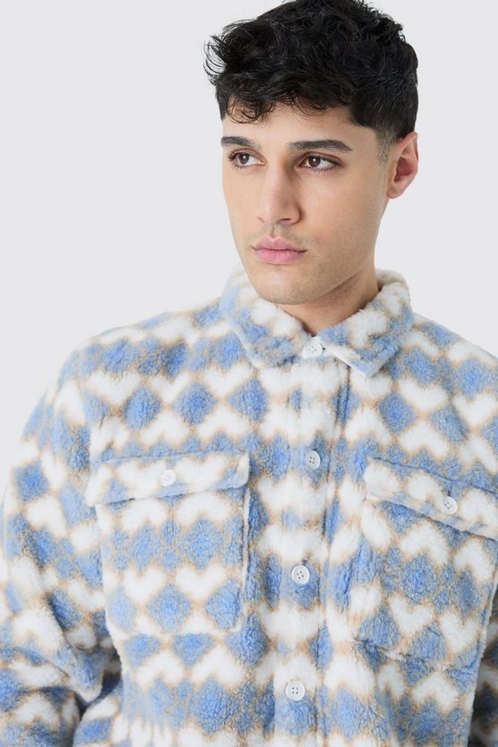 Kariertes Borg-Overshirt mit Tasche