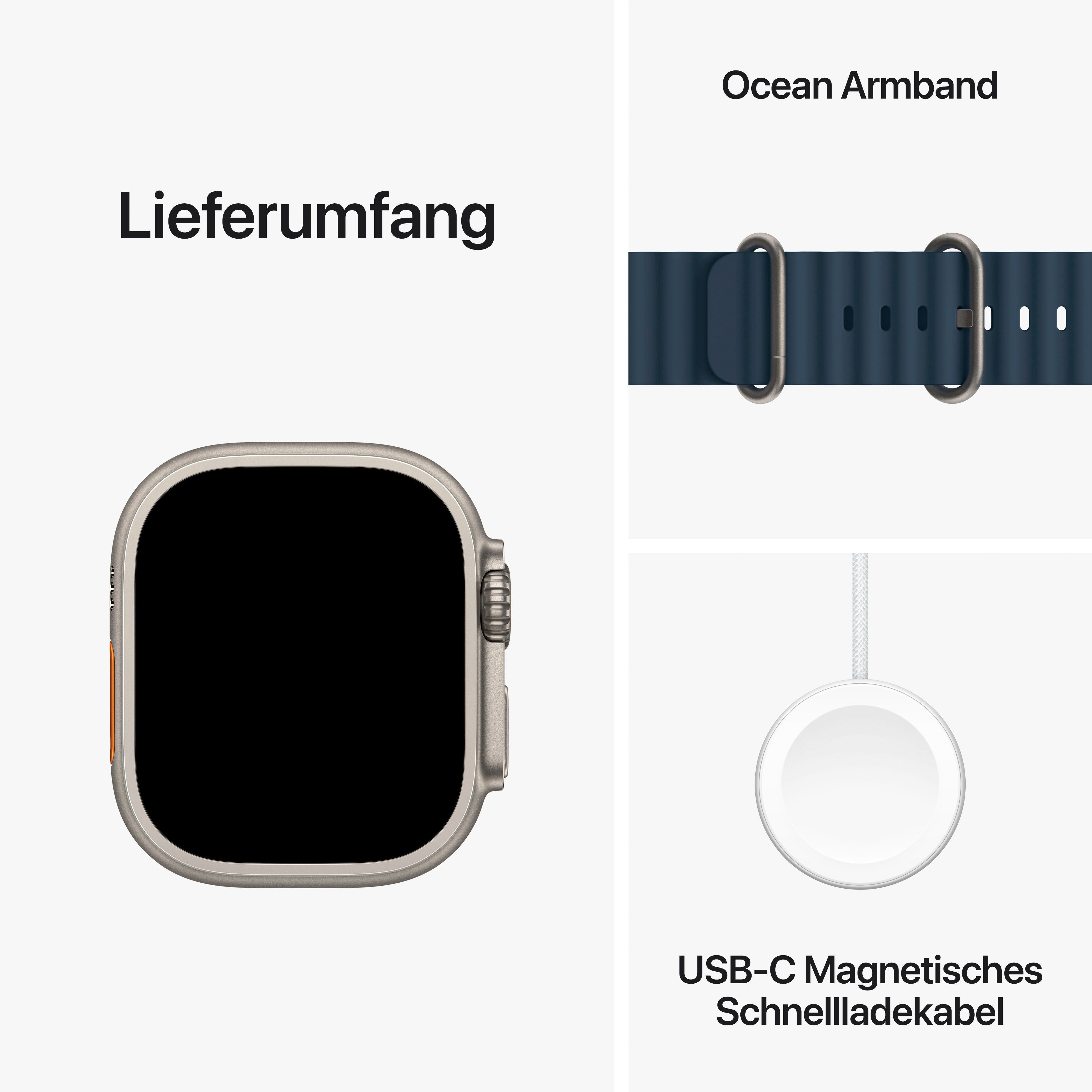 Apple Watch Ultra 2 GPS 49 mm + Cellular Titanium Smartwatch (4,9 cm/1,92 Zoll, Watch OS 10), Ocean Band