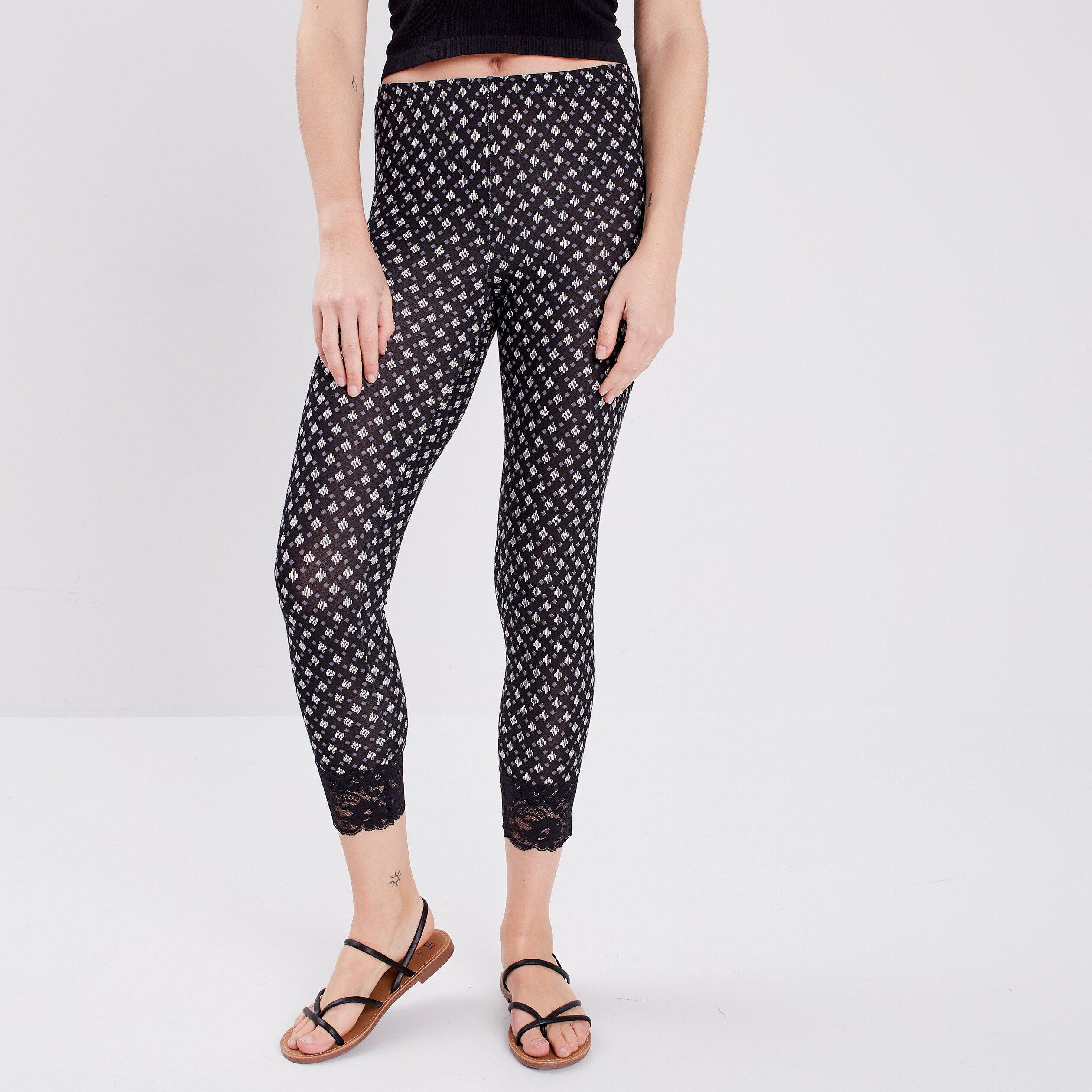 Legging 7 8ème avec dentelle noir femme | La Halle