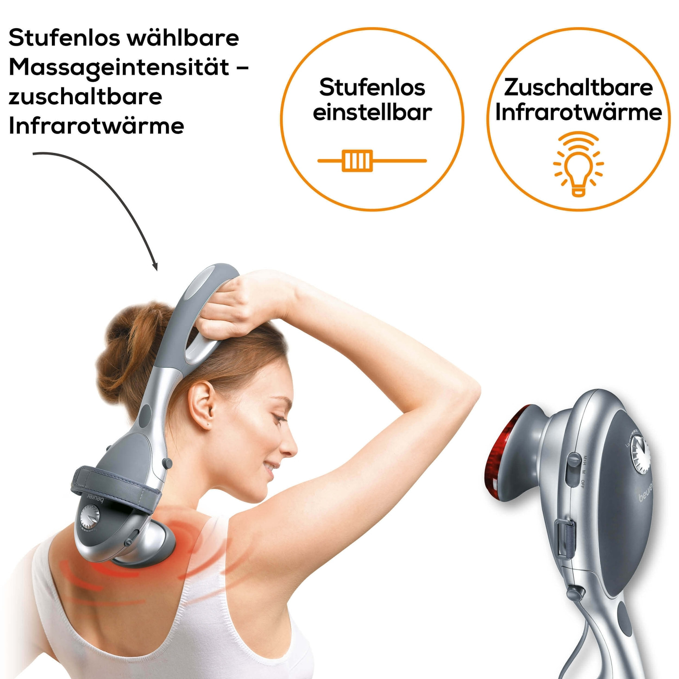 Beurer Infrarot-Massagegerät MG 70-Massagegrät mit Klopf-Massage, Infrarotwärme & 2 Aufsätzen