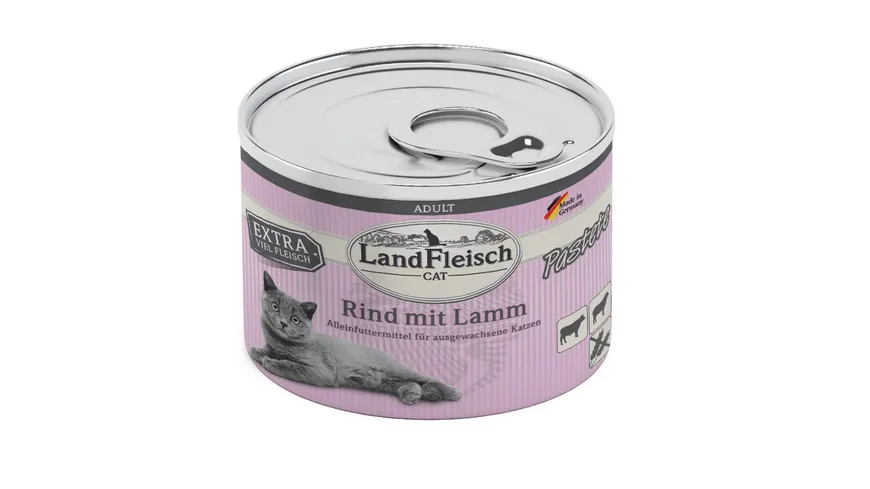 LandFleisch Katzennassfutter Adult Pastete Rind mit Lamm 195g 195 g