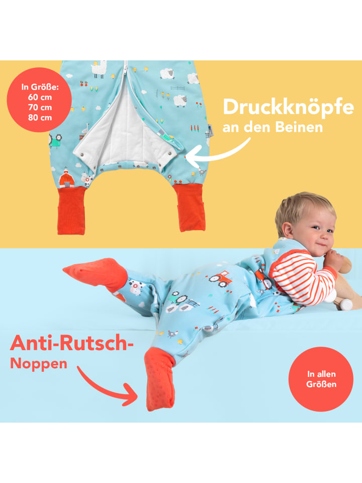 Schlummersack Bio Schlafsack mit Füßen und umklappbaren Bündchen 3.5 TOG in Blau günstig kaufen