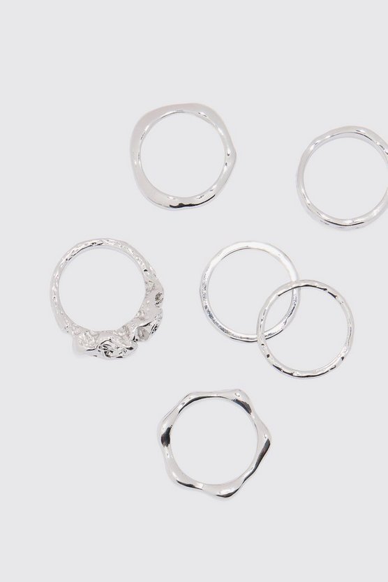 6er-Pack geschnürte Metall-Ringe in Silber