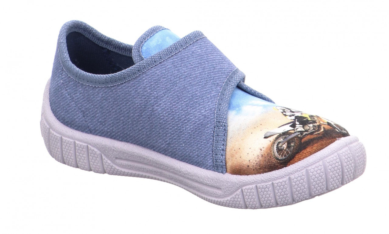 BILL - Blau Hausschuh mit Klettverschluss