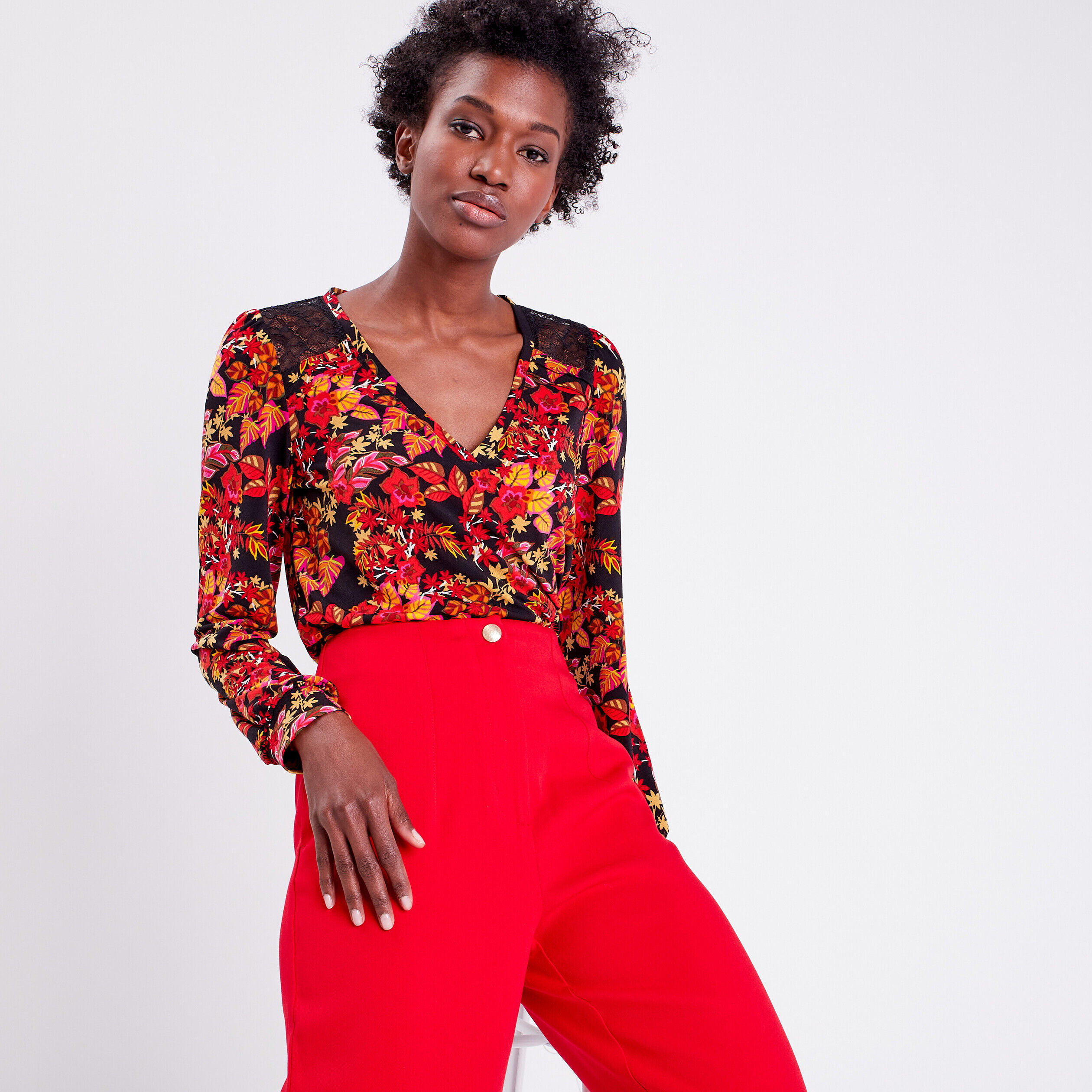 Blouse manches longues noir femme | Cache Cache