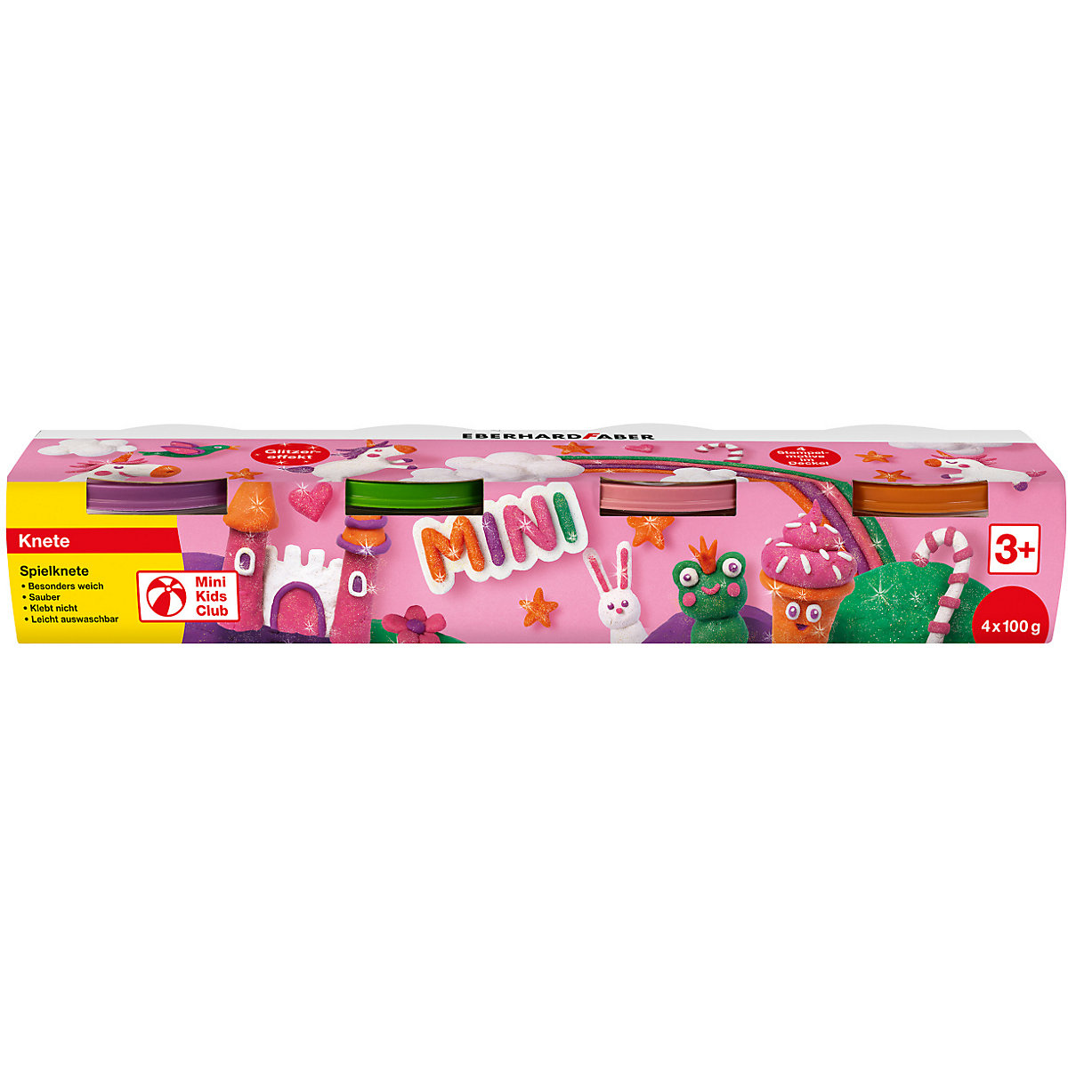 Mini Kids Spielknete Glitzer, 4 Farben a 100 g