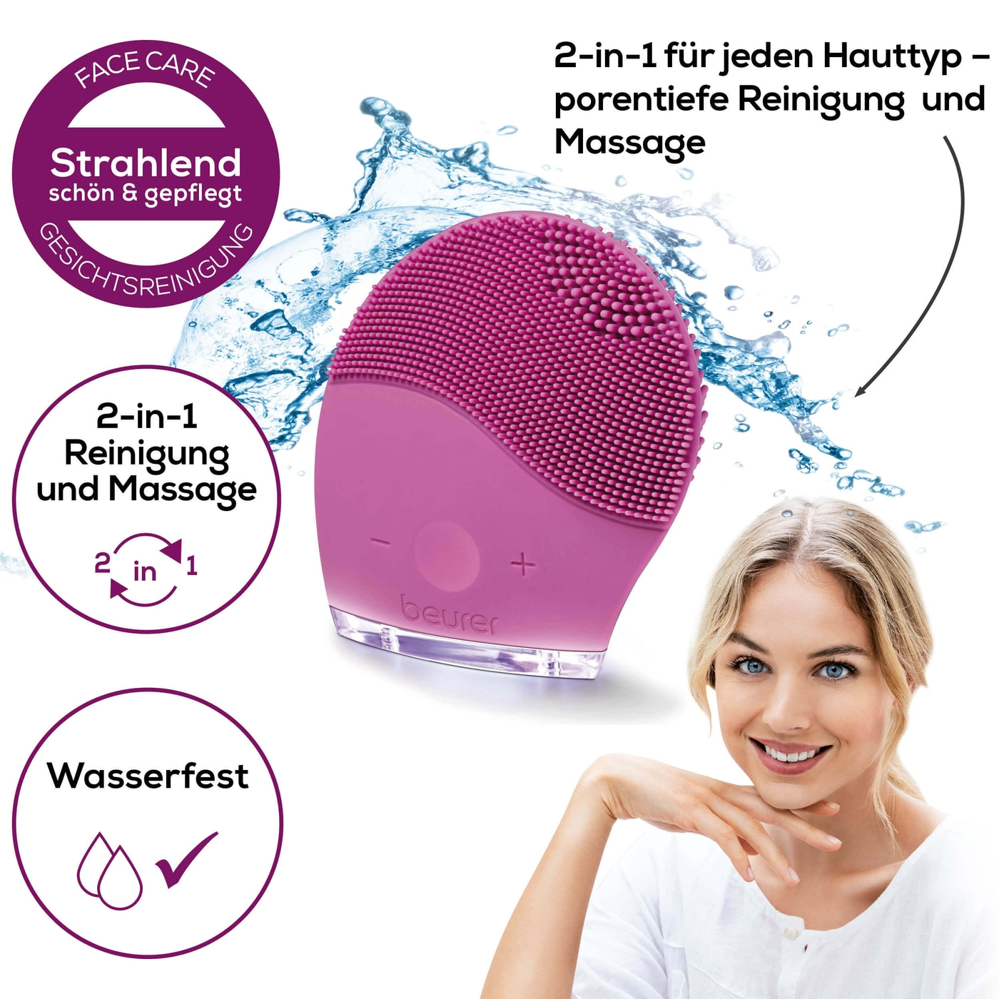 Beurer Gesichtsbürste FC 49-2-in-1 Funktion Gesichtsbürste mit porentiefer Reinigung & Massage