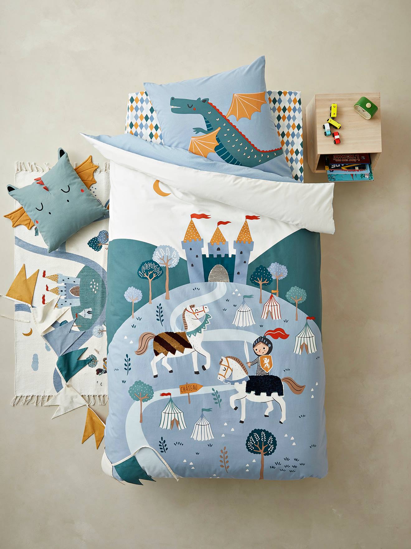 Drap-housse enfant CHEVALIER imprimé losanges