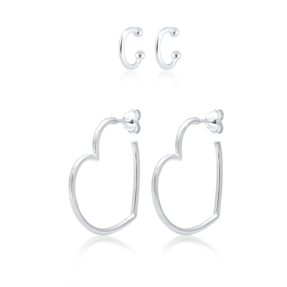 Elli Elli Boucles d'Oreilles Coeur Amour Parure Boucle d'Oreille Femme - (925/1000) Ar Boucles d'oreilles