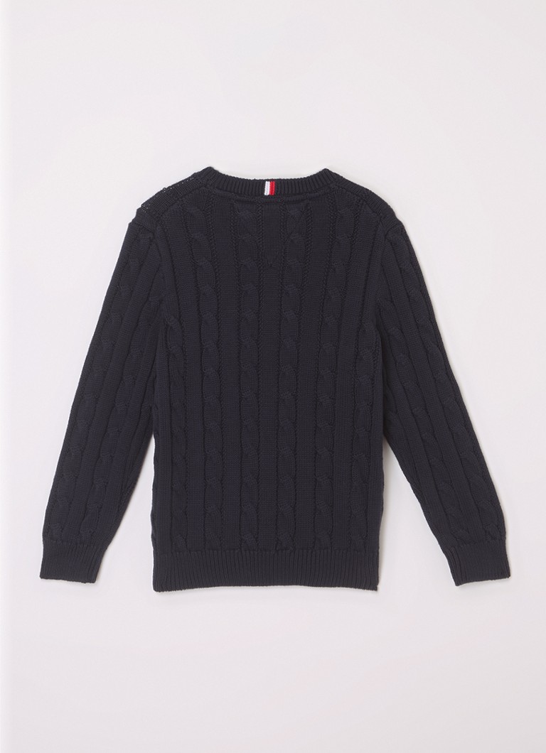 Sweter Tommy Hilfiger z warkoczowym splotem i logo