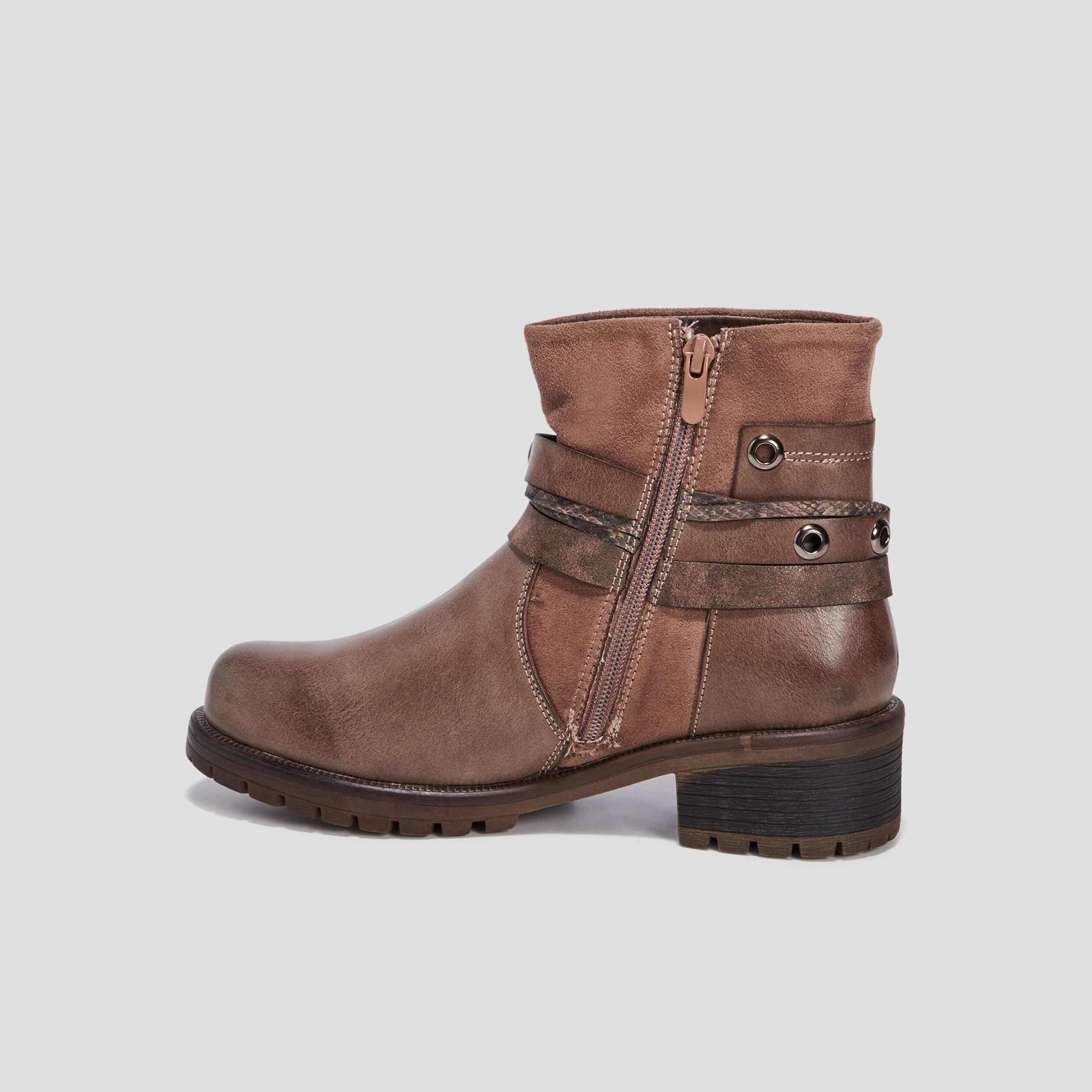 Bottines avec boucles et clous taupe femme | La Halle