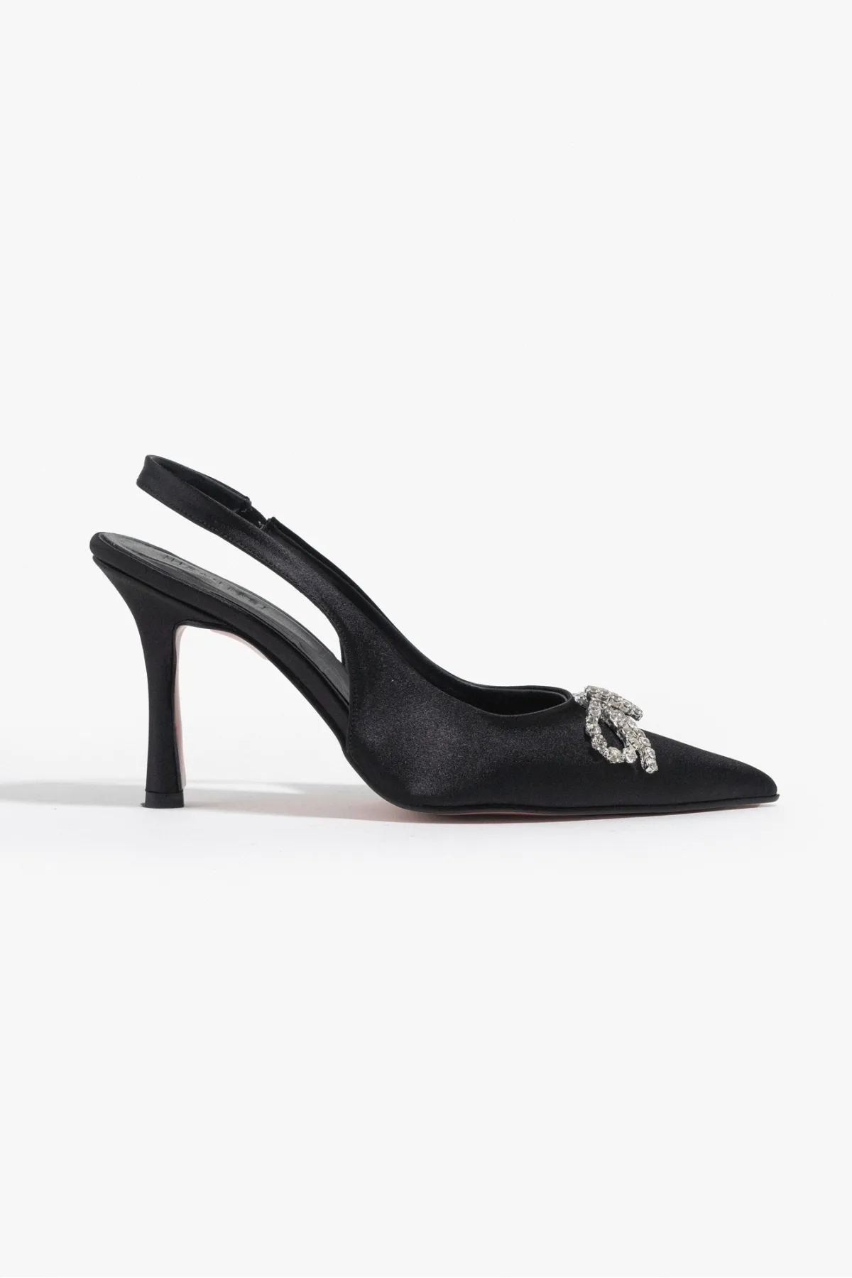 NİŞANTAŞI SHOES  Karina Damen-Schuhe mit Absatz aus schwarzem Satin und Steindetails