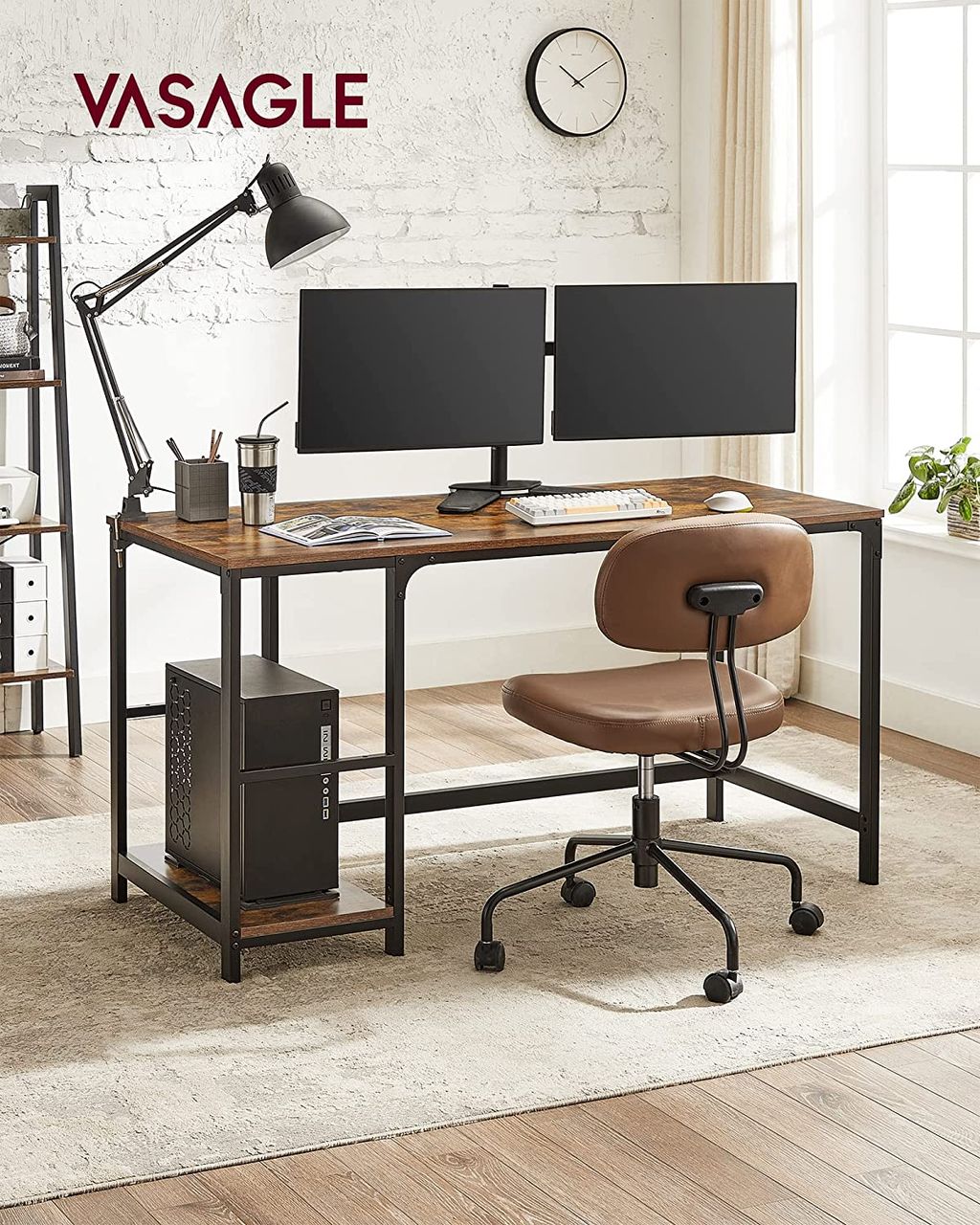 Vasagle Computertisch, rustikales Braun, 140x60x75 cm