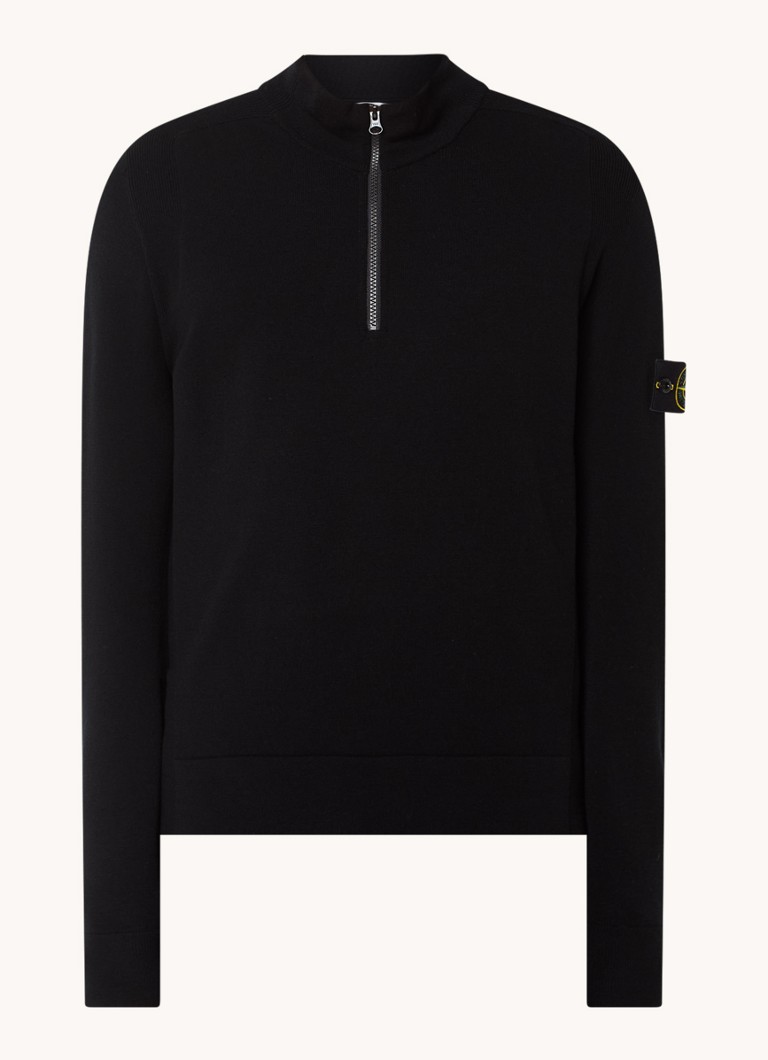 Πουλόβερ Stone Island 521A1 από απαλή πλέξη σε ανάμεικτο χρώμα Razor με φερμουάρ στη μέση και λογότυπο