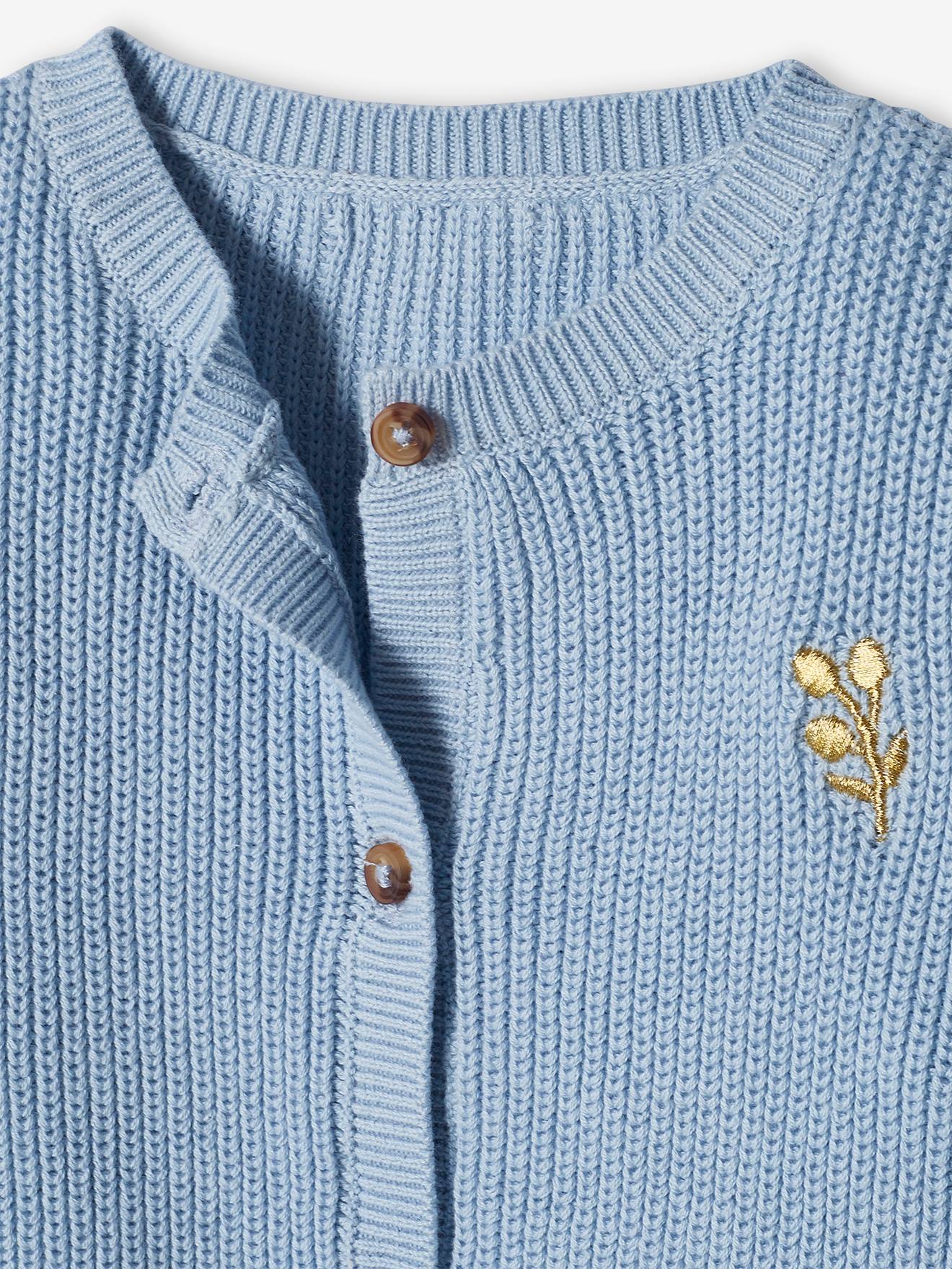 Gilet bébé en côtes anglaises motif irisé bleu ciel