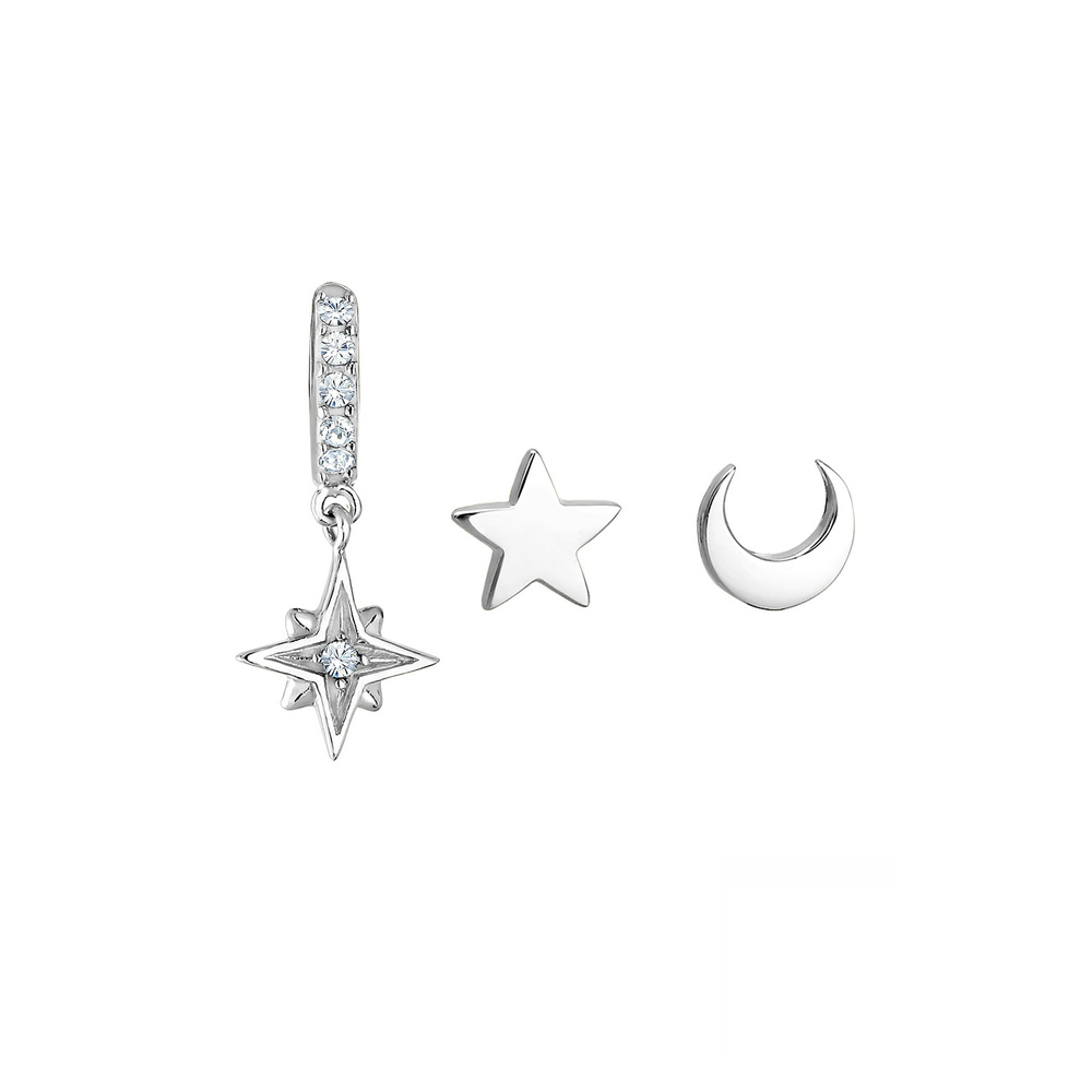 Elli Elli Boucles d'Oreilles Femme Ensemble de Lune Étoiles avec Cristaux en Argent St Boucles d'oreilles