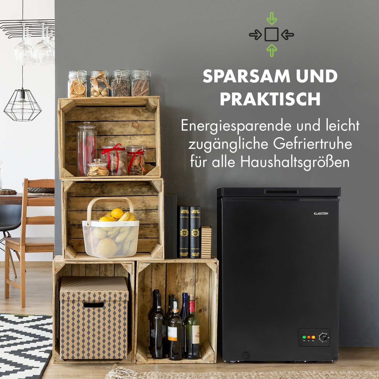 Klarstein Gefrierschrank HEA9-Iceblokk-100 10029353A, 84.5 cm hoch, 54.5 cm breit, Tiefkühlschrank freistehend Gefriertruhe Gefrierschrank groß Kühltruhe