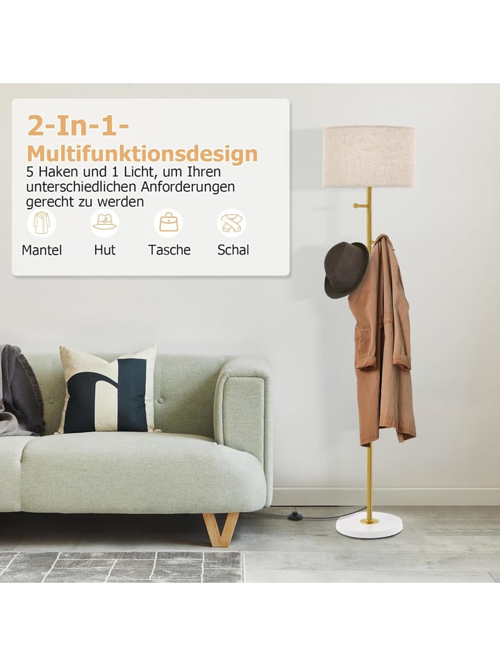 COSTWAY 2 in 1 Stehlampe mit 5 Haken in Gold günstig kaufen onesize