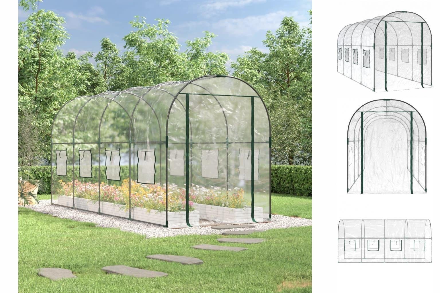 vidaXL Gewächshaus Gewächshaus Transparent 161x398x188 cm PVC Stahl Foliengewächshaus Bi