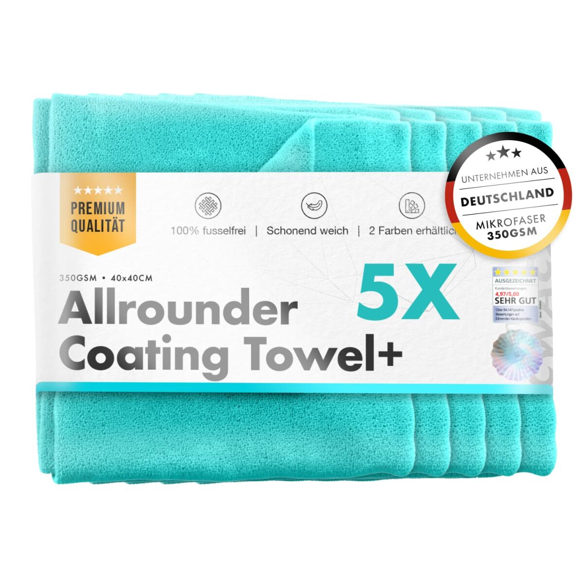 chemicalworkz Allrounder Coating Towel 350GSM Türkis Versiegelungstuch 40×40cm 5Stk.