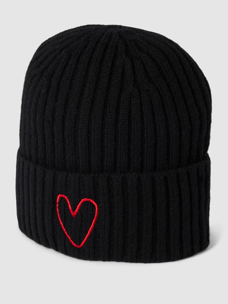 Beanie mit Motiv-Stitching in schwarz