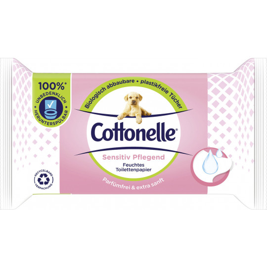 Cottonelle Feuchtes Toilettenpapier Sensitiv Pflegend Parfümfrei und Extra sanft NF 42ST