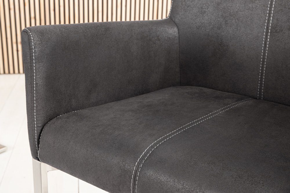 riess-ambiente Freischwinger SAMSON vintage grau / silber (Einzelartikel, 1 St), Esszimmer · Microfaser · Edelstahl · mit Armlehne · Industrial Design