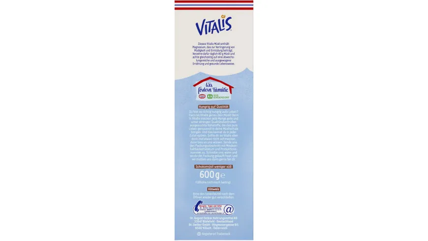 Dr.Oetker Vitalis Schoko Müsli weniger süß 600 g