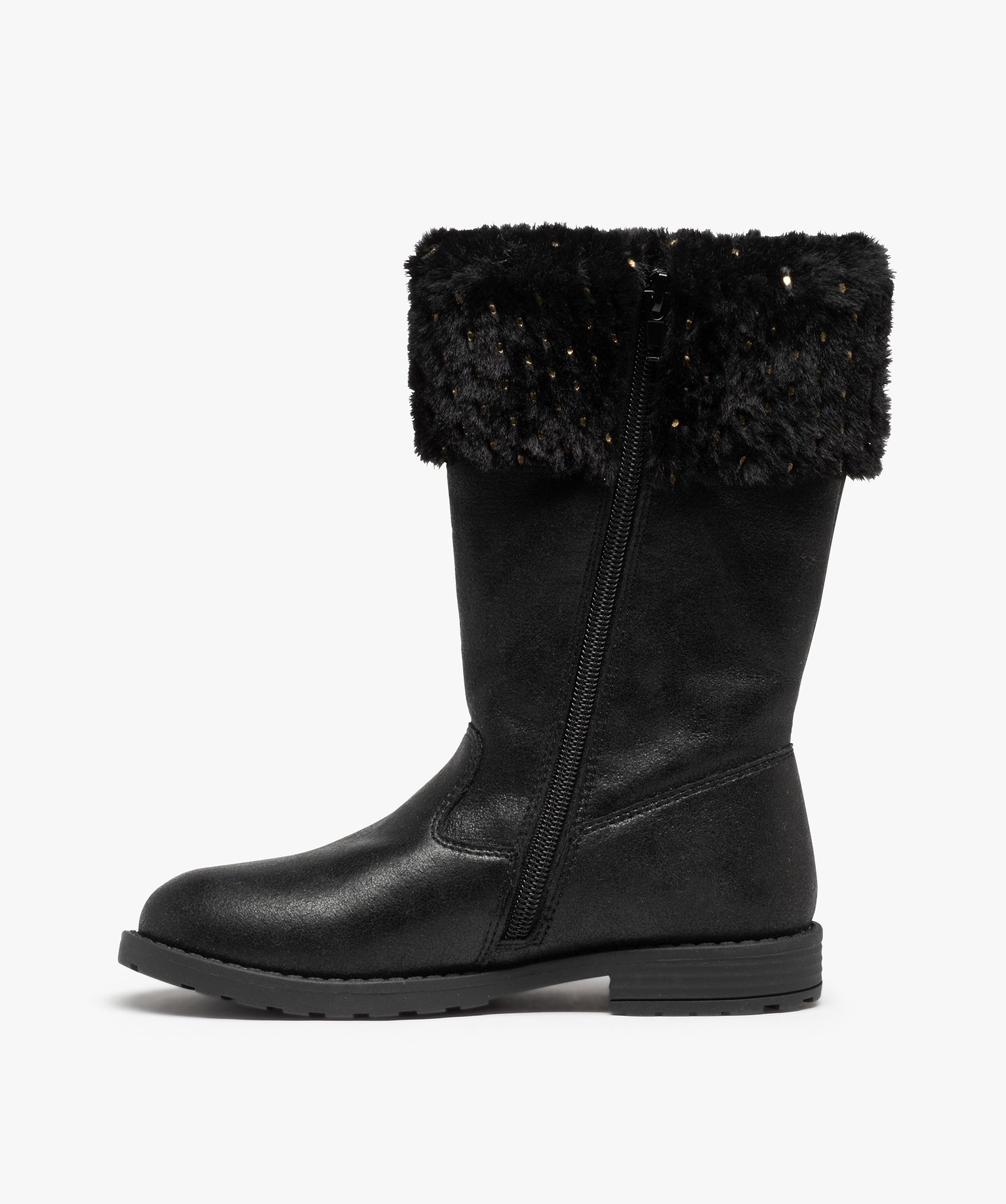 Bottes fourrées fille unies détails à pois brillants noir | GEMO