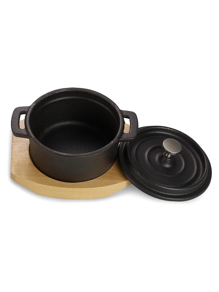 Echtwerk 2 tlg. Set Mini-Kochtopf mit Servierbrett 200 ml in Schwarz günstig kaufen