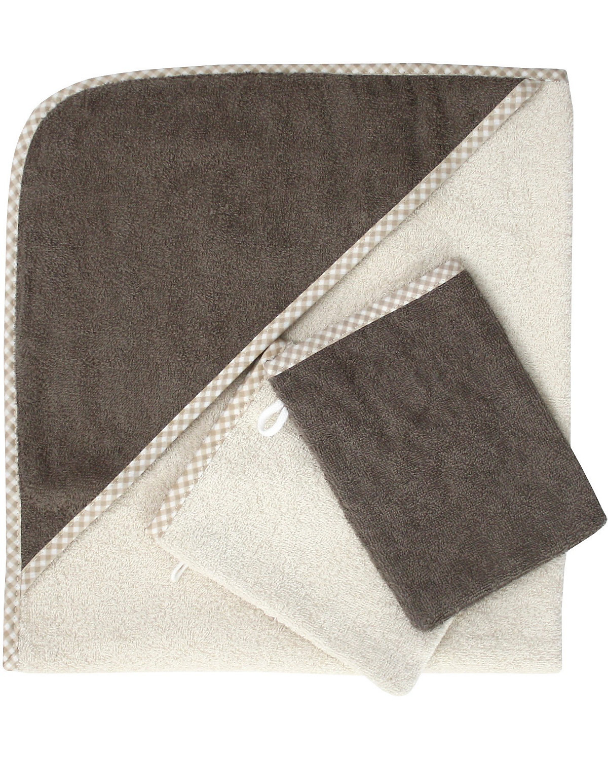 Set Kapuzenbadetuch mit 2 Waschlappen, beige-braun