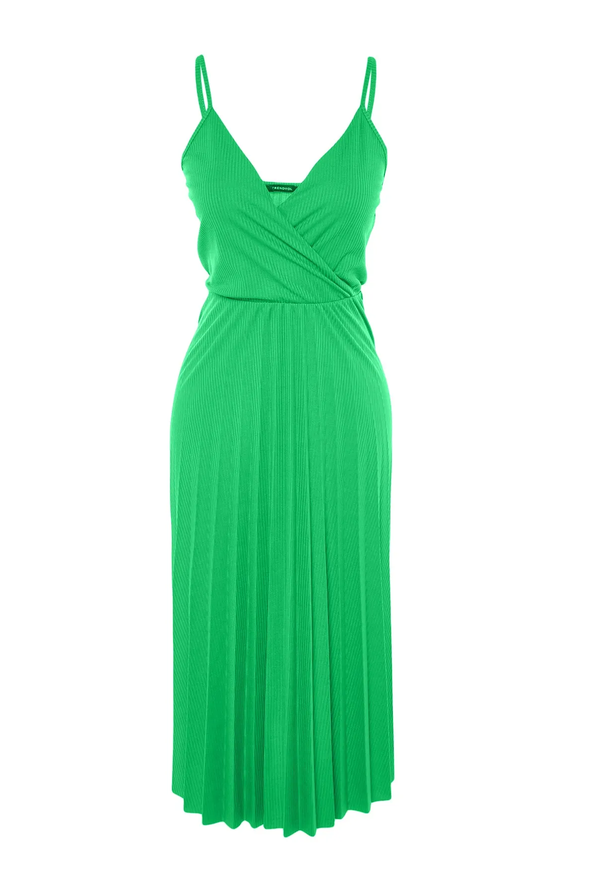 Trendyol Collection  Grünes Midi-Kleid mit offener Taille/Skater, zweireihig, plissiert, dehnbar, Strickkleid TWOSS20EL2729