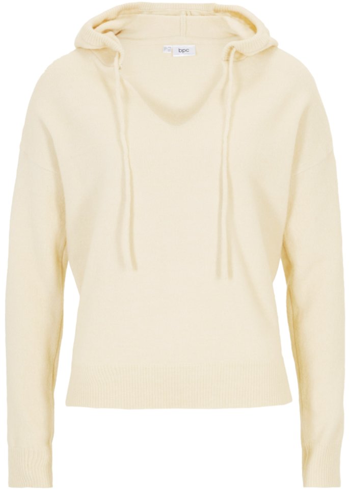 Strick-Pullover mit V-Ausschnitt und Kapuze