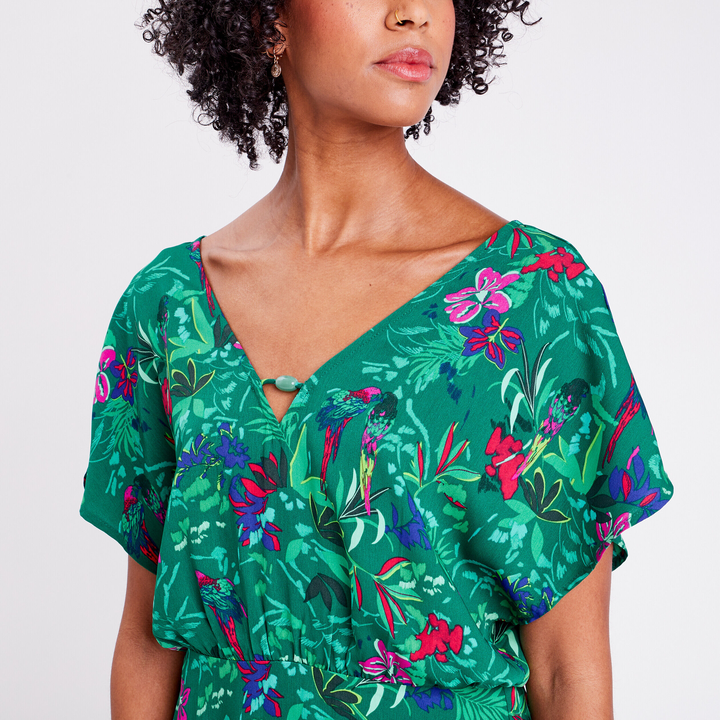 Robe cintrée manches courtes vert femme | Cache Cache