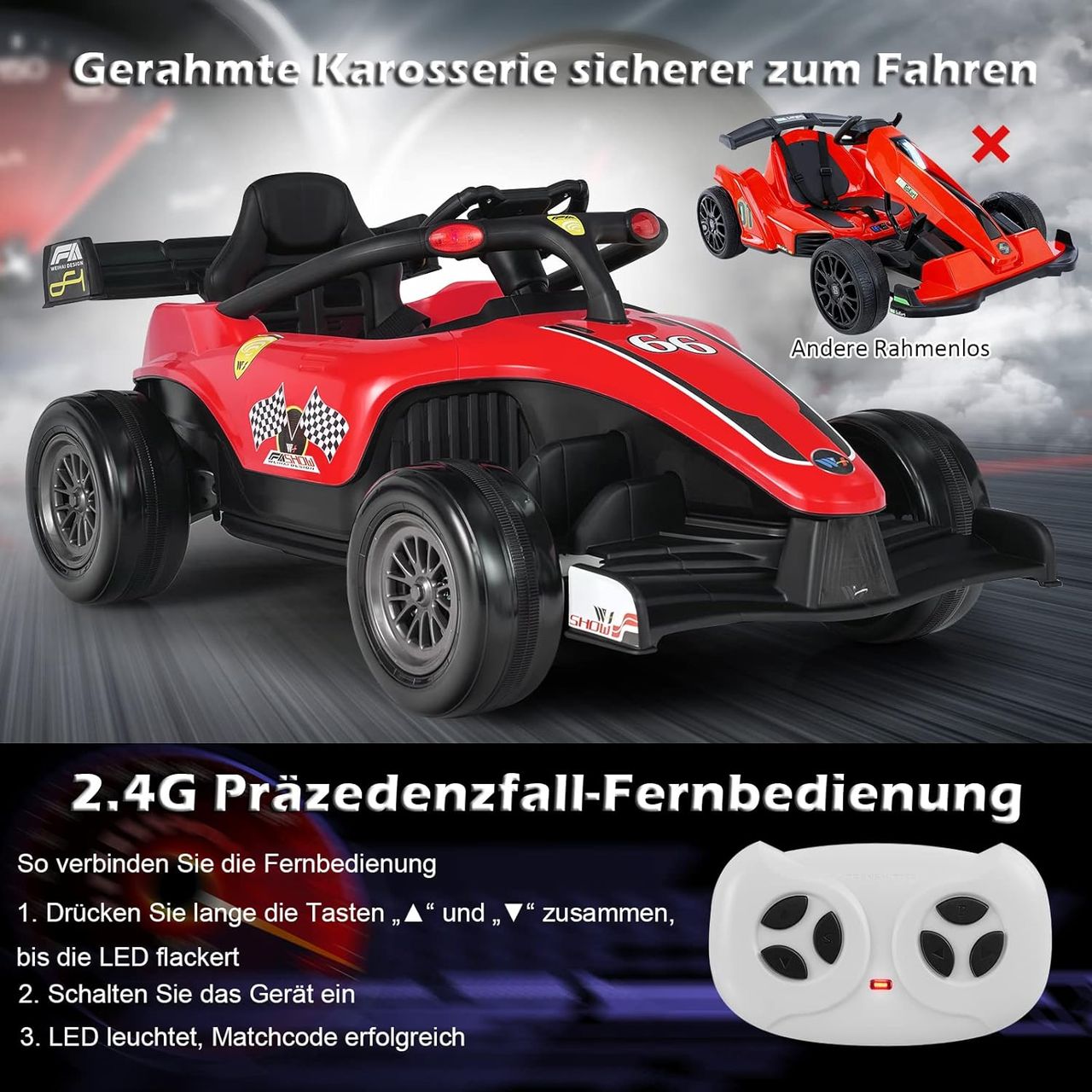 Costway 12V Kinderauto, elektrisches Rennauto mit Fernbedienung