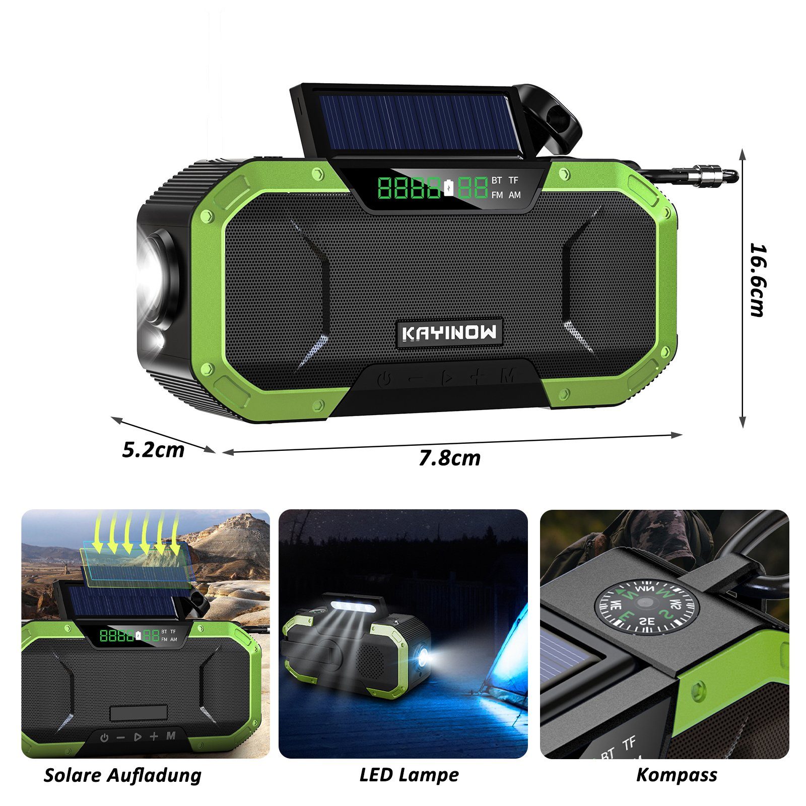 CALIYO Digitalradios, Radios,Solarradio, Kurbelradio mit Handyladefunktion Digitalradio (DAB) (Nostalgie Radio, Kurbelradio mit Handyladefunktion Radio (5000 mAh Powerbank mit USB-Ausgang Powerbank, FM/AM, IPX5)