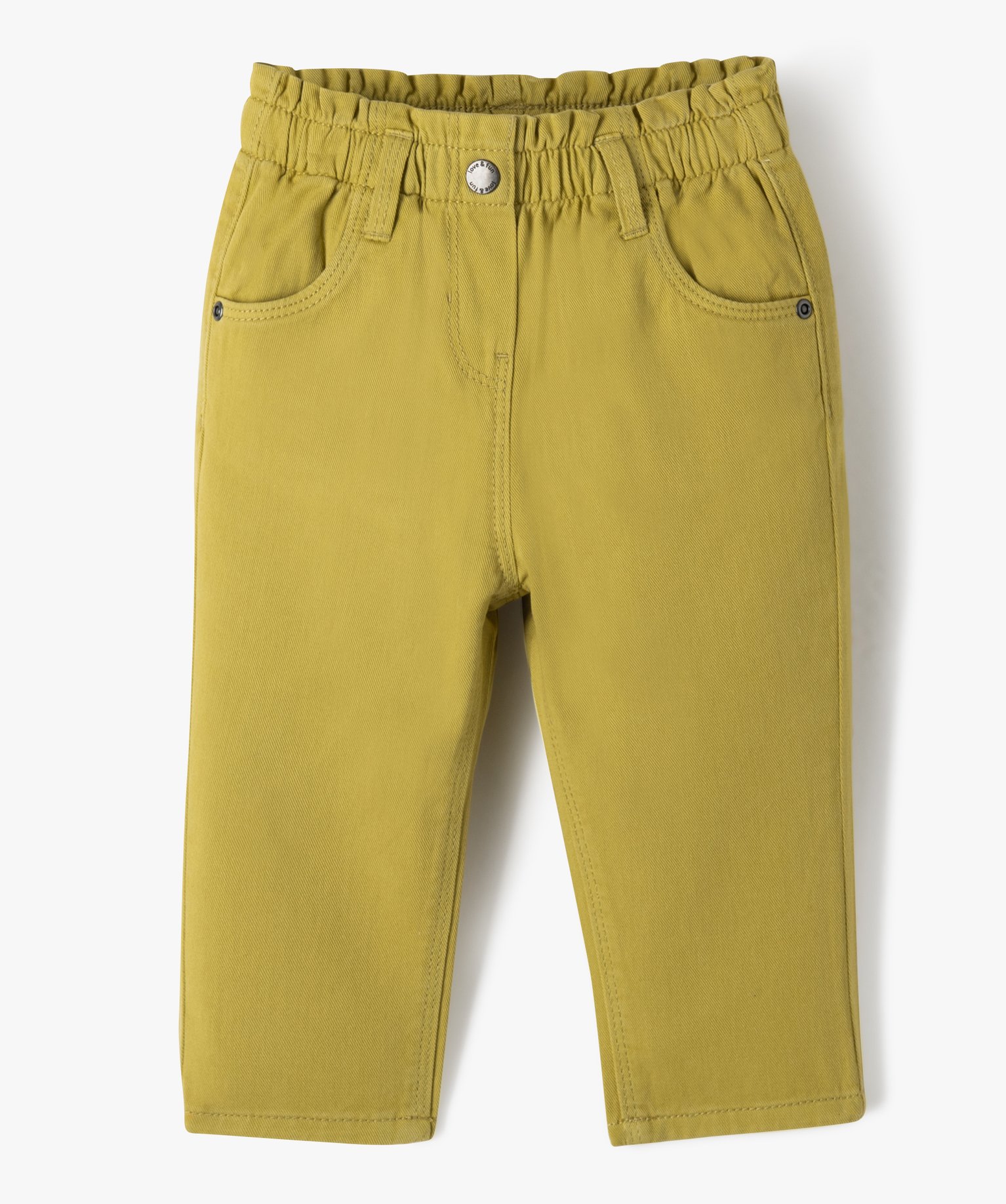 Pantalon bébé fille en toile de coton avec ceinture froncée vert | GEMO