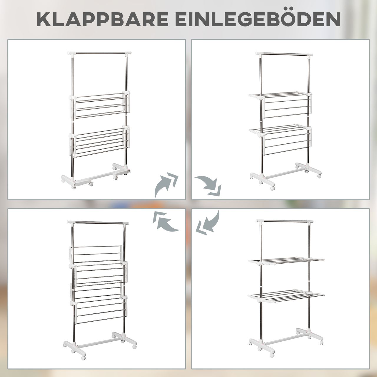 HOMCOM Mobiler Wäscheständer Wäschetrockner-Turm Seitenflügel auf 2 Ebenen klappbar (2 Ebenen)