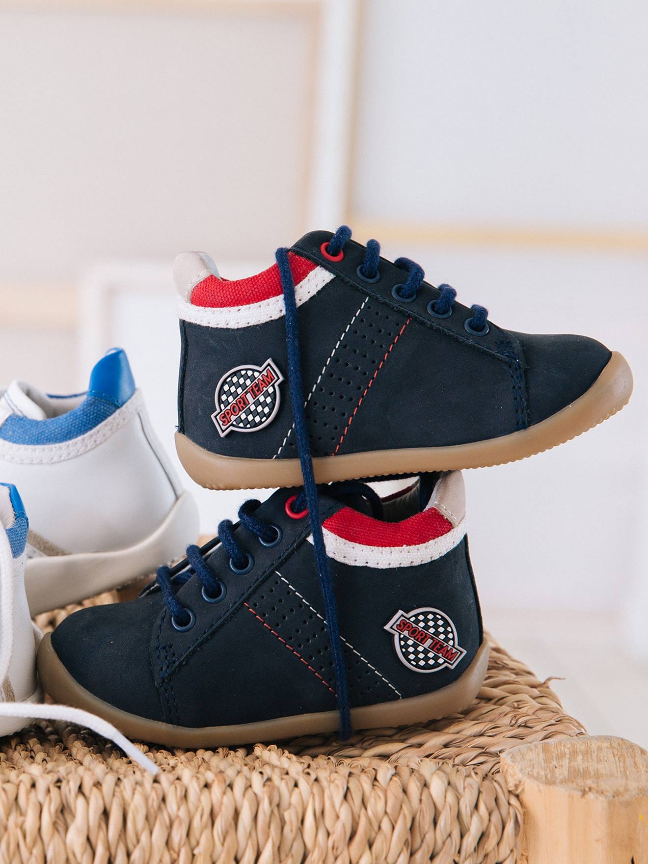 Bottillons cuir fantaisie bébé garçon premiers pas bleu marine
