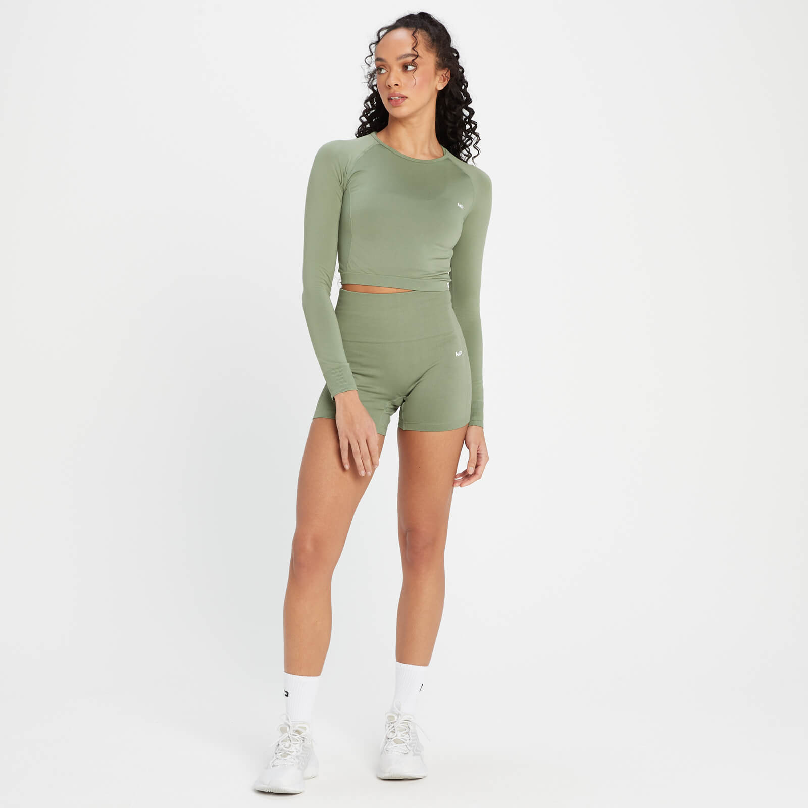 Crop top sans coutures à manches longues MP Shape pour femmes – Jade délavé