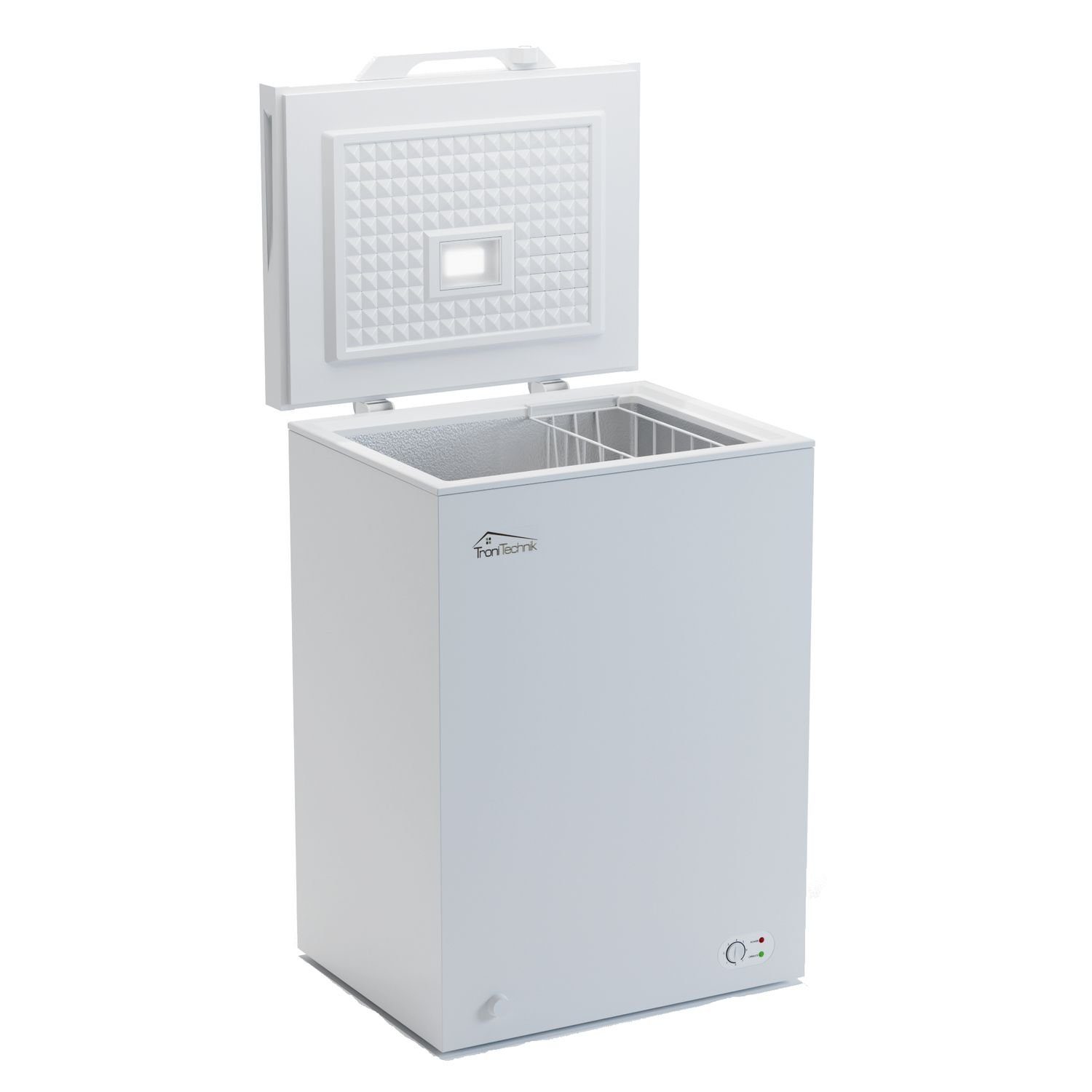 TroniTechnik Gefriertruhe BORGAR 110 PRO, 55 cm breit, 100 l, inkl. Dual Thermostat, LED Licht, Griff, Schloss, Rollen, Einlegekorb