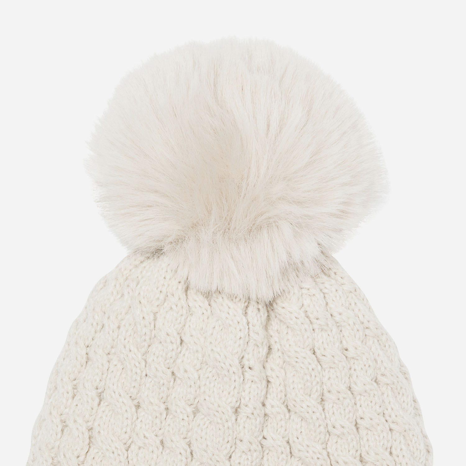 Bonnet TEXTO beige en tricot torsadé à pompon