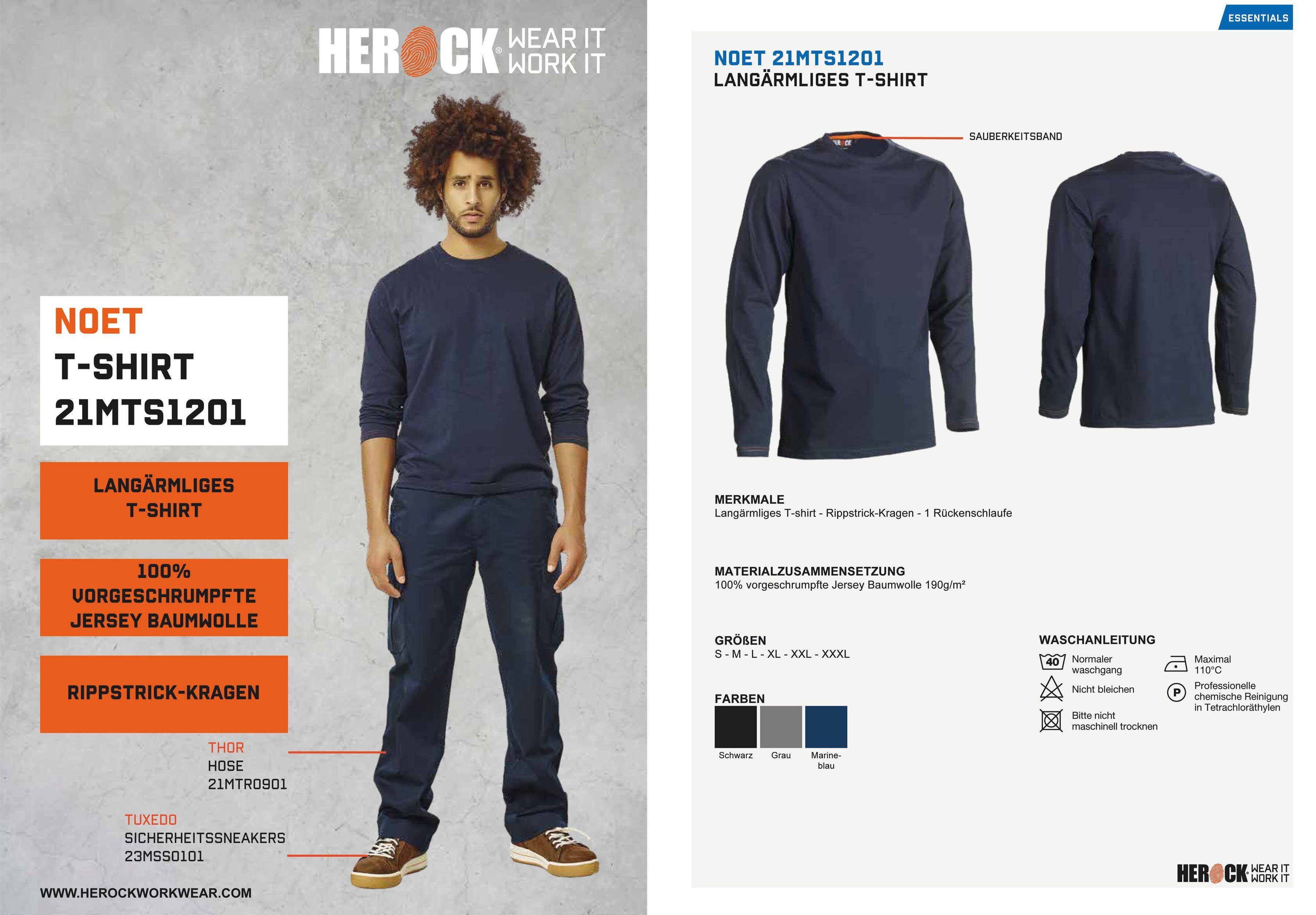 Herock Langarmshirt Noet t-shirt langärmlig 100 % vorgeschrumpfte Baumwolle, angenehmes Tragegefühl, Basic
