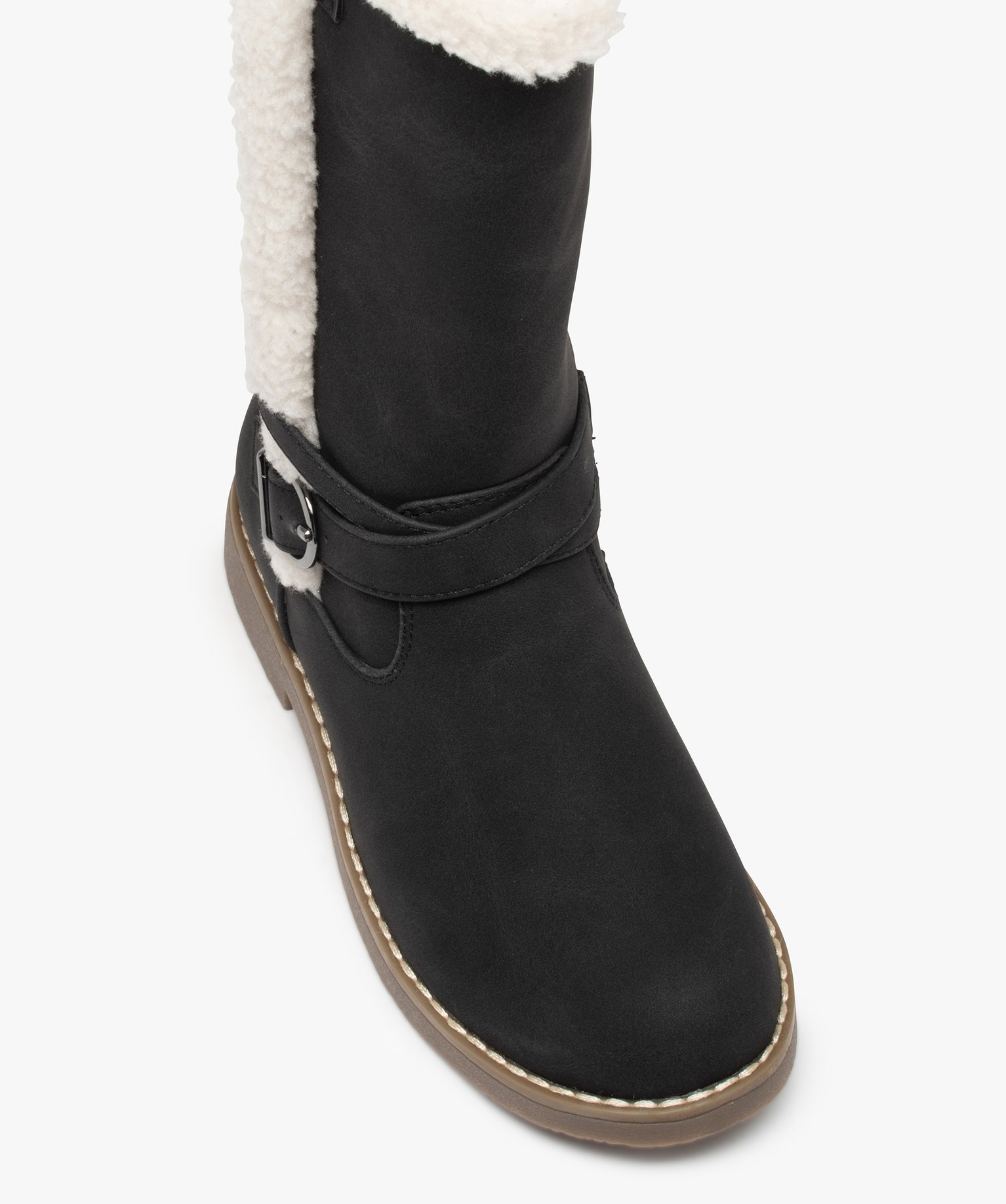 Bottes fille à talon plat et bordures en sherpa noir | GEMO