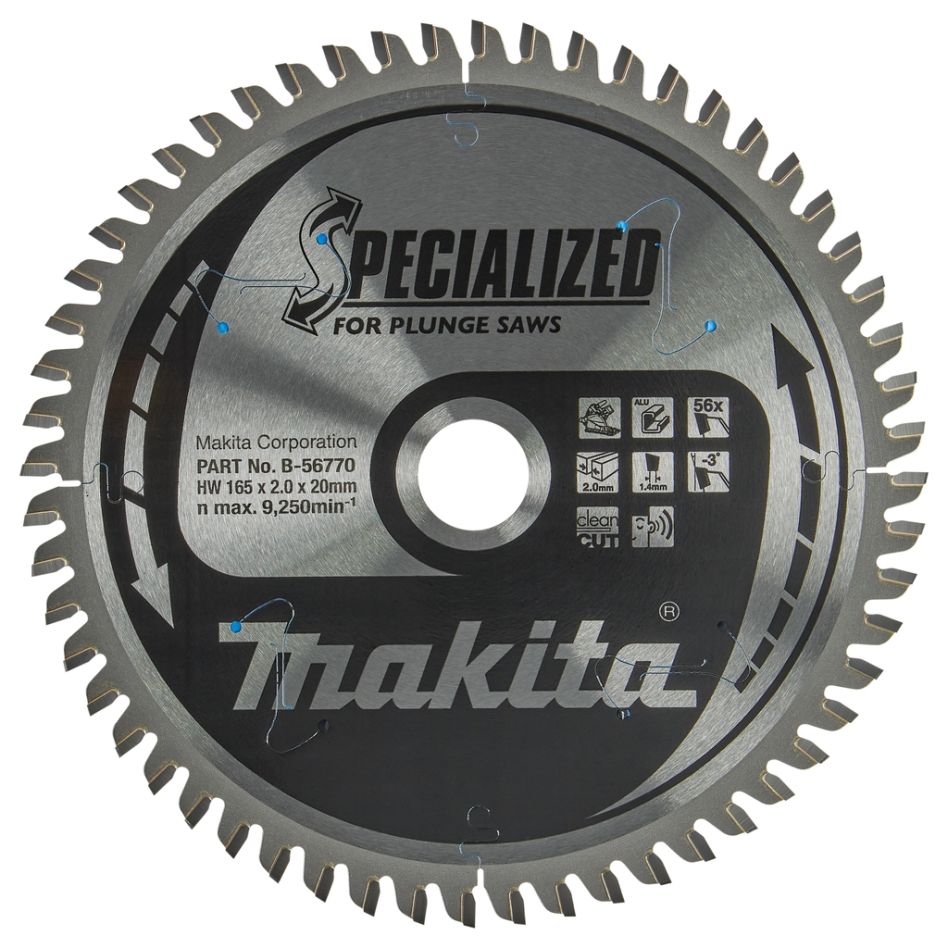 Makita Zubehör B-56770 Spezial-Sägeblatt HM 165 x 20 x 56T, Dicke 1,40 mm