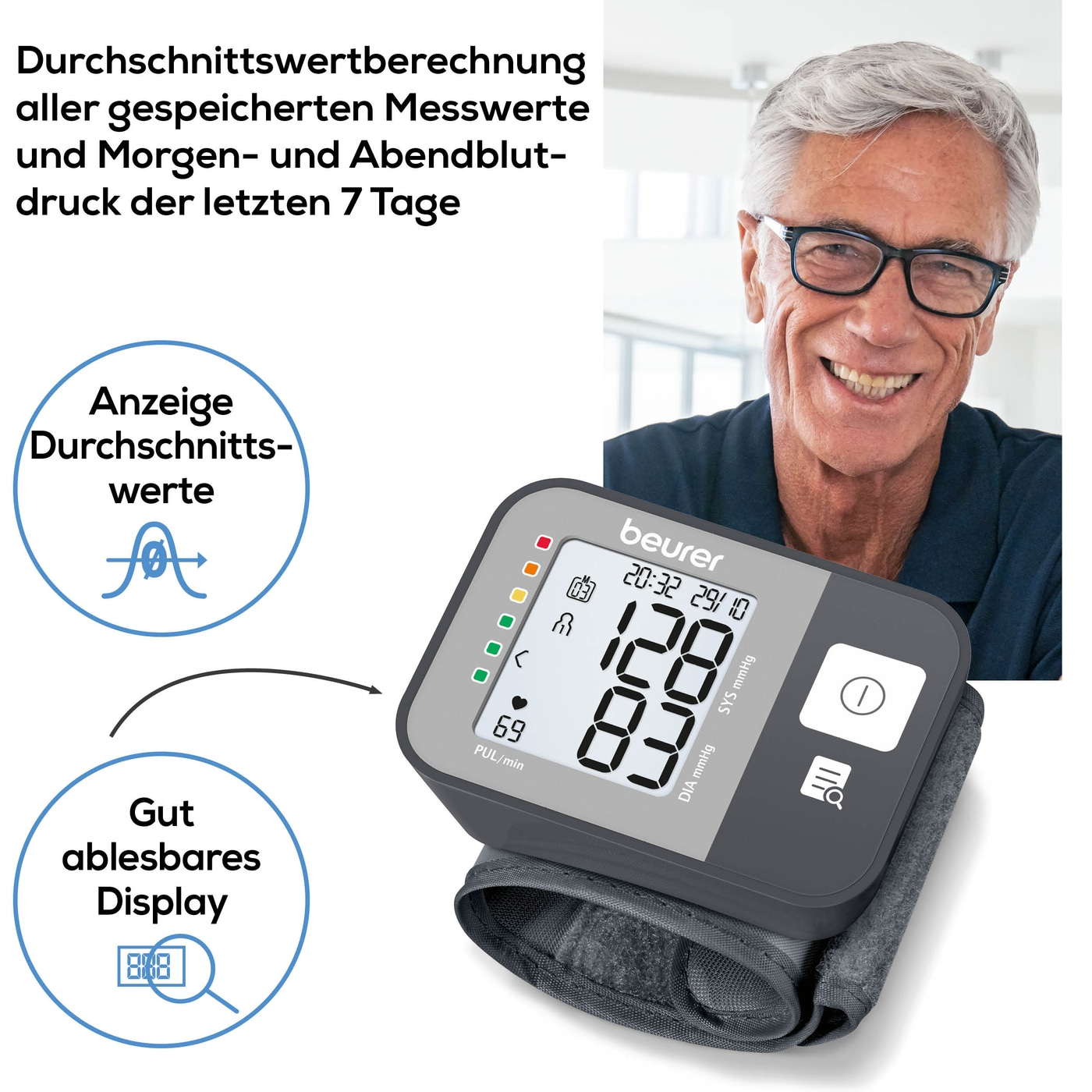 Beurer Handgelenk-Blutdruckmessgerät BC 27-Handgelenk-Blutdruckmessgerät mit Ø-Berechung von 7 Tagen