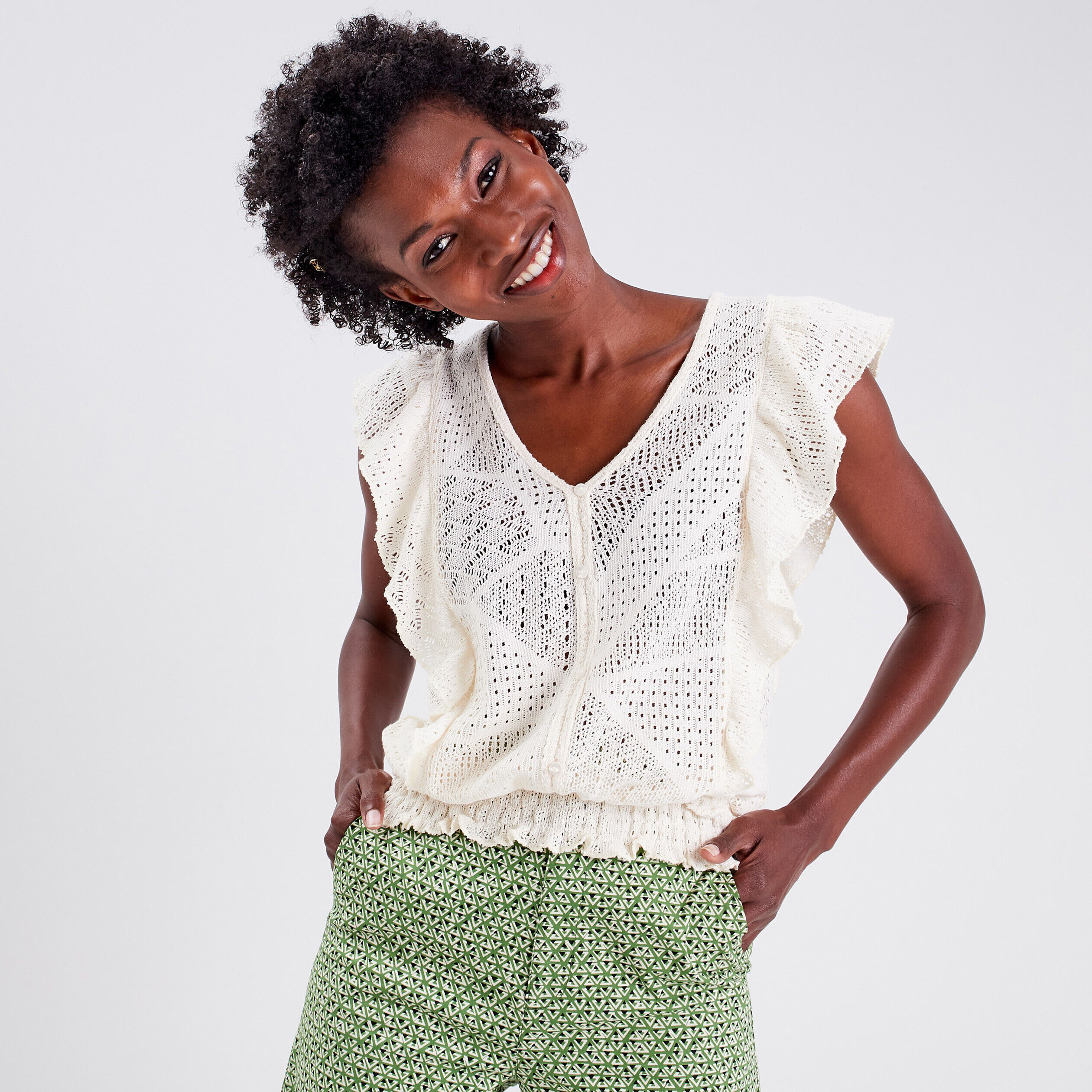 Blouse manches courtes ecru femme | Cache Cache