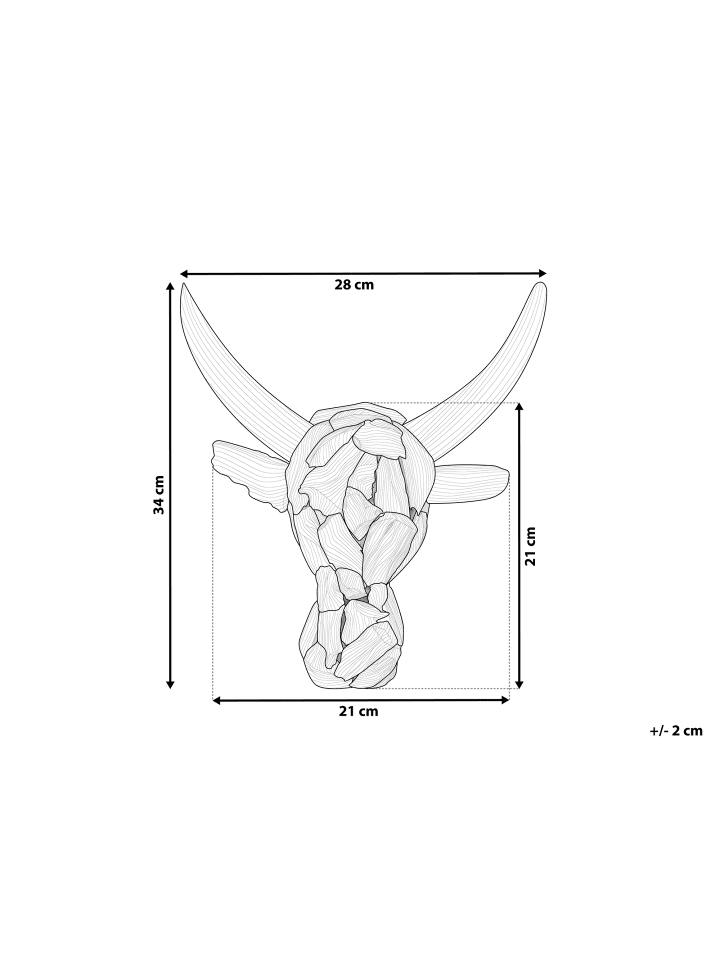 Beliani Wandfigur BULL HEAD in Heller Holzfarbton - (W) 28 x (H) 34 x (L) 7 cm günstig kaufen onesize